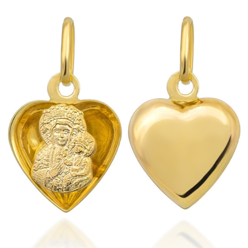 Medalion Inima Aur 14k cu Maica Sfanta si Iisus Hristos (Greutate: 0.55)