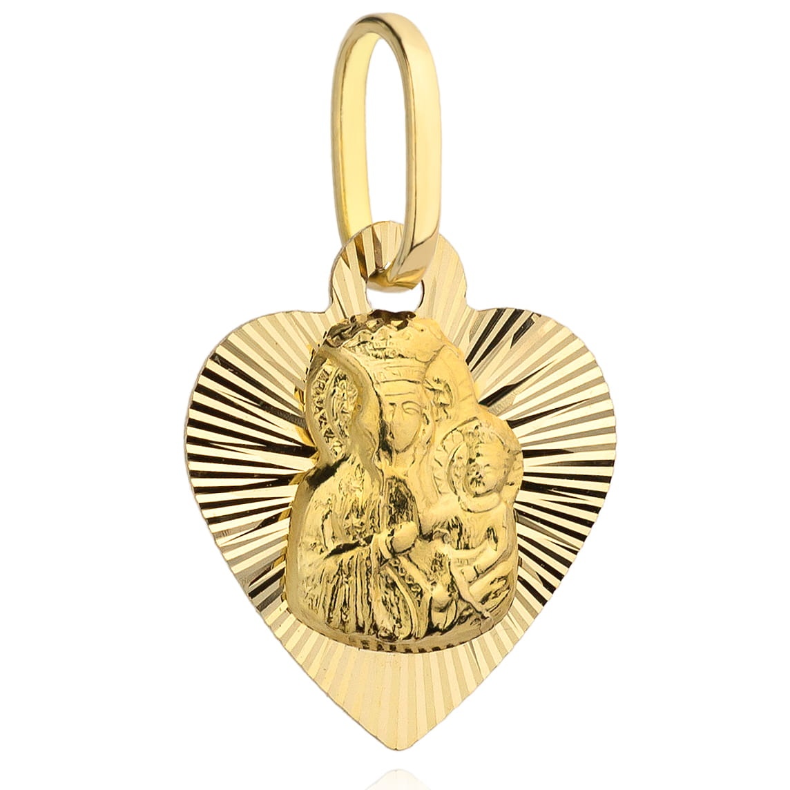 Medalion Inima Aur 14k cu Maica Sfanta si Iisus Hristos (Greutate: 0.70)