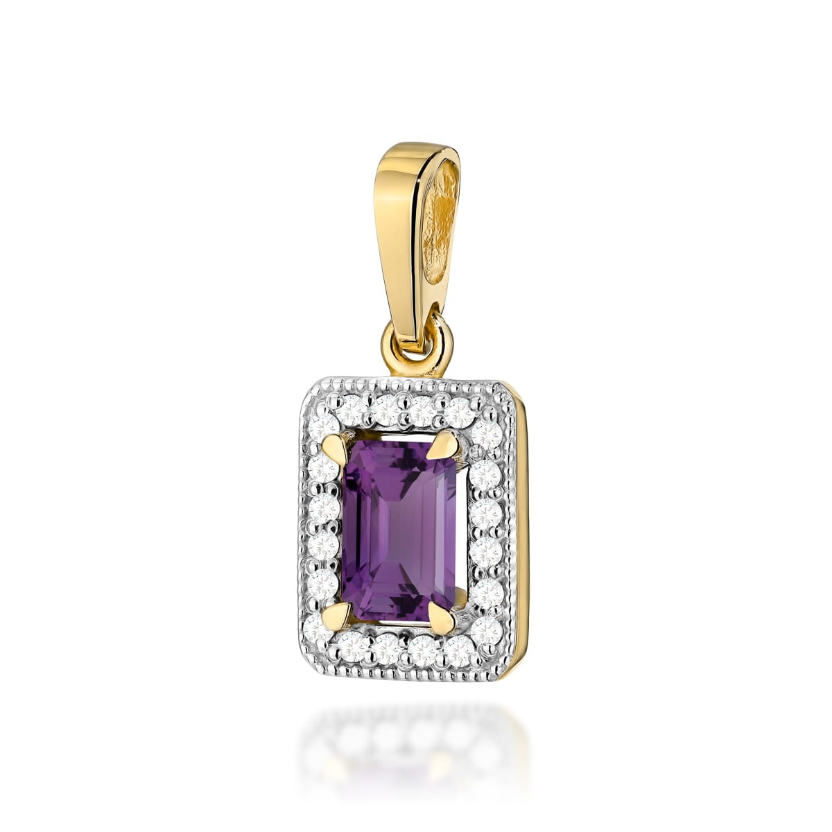 Pandantiv Aur 14K cu Ametist 0.50 ct si Diamante Naturale 0.10 ct (Varianta: Galben)