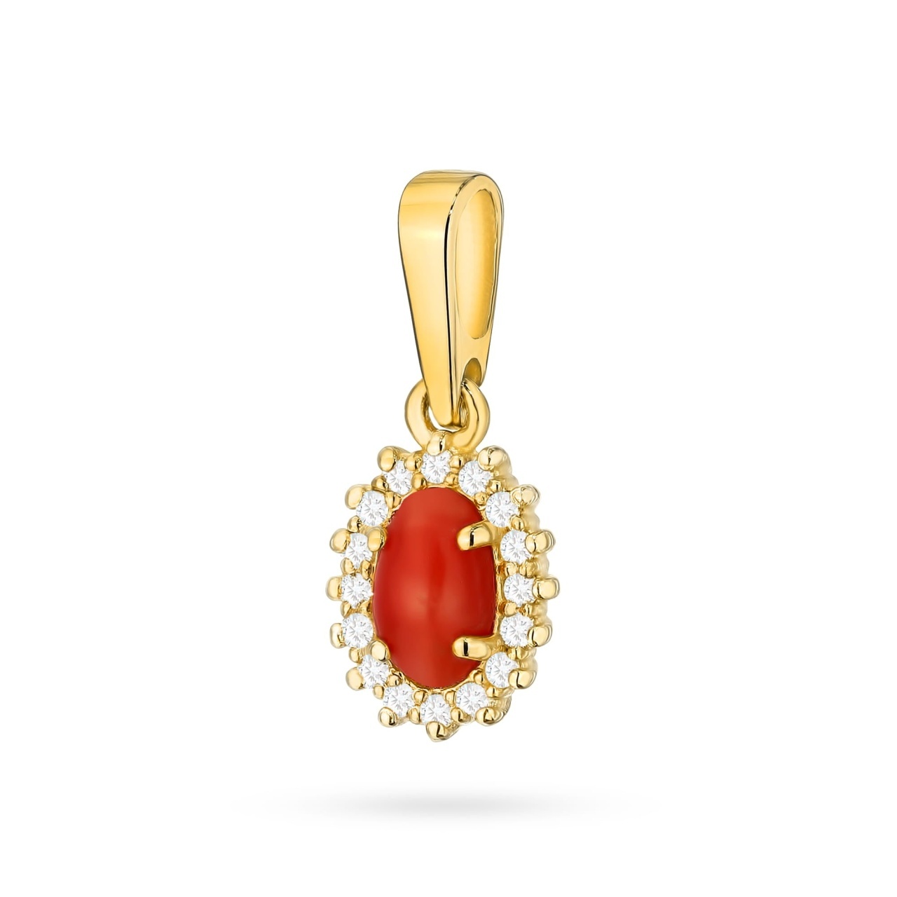 Pandantiv Aur 14K cu Coral 0.20 ct si Diamante Naturale 0.08 ct (Varianta: Galben)