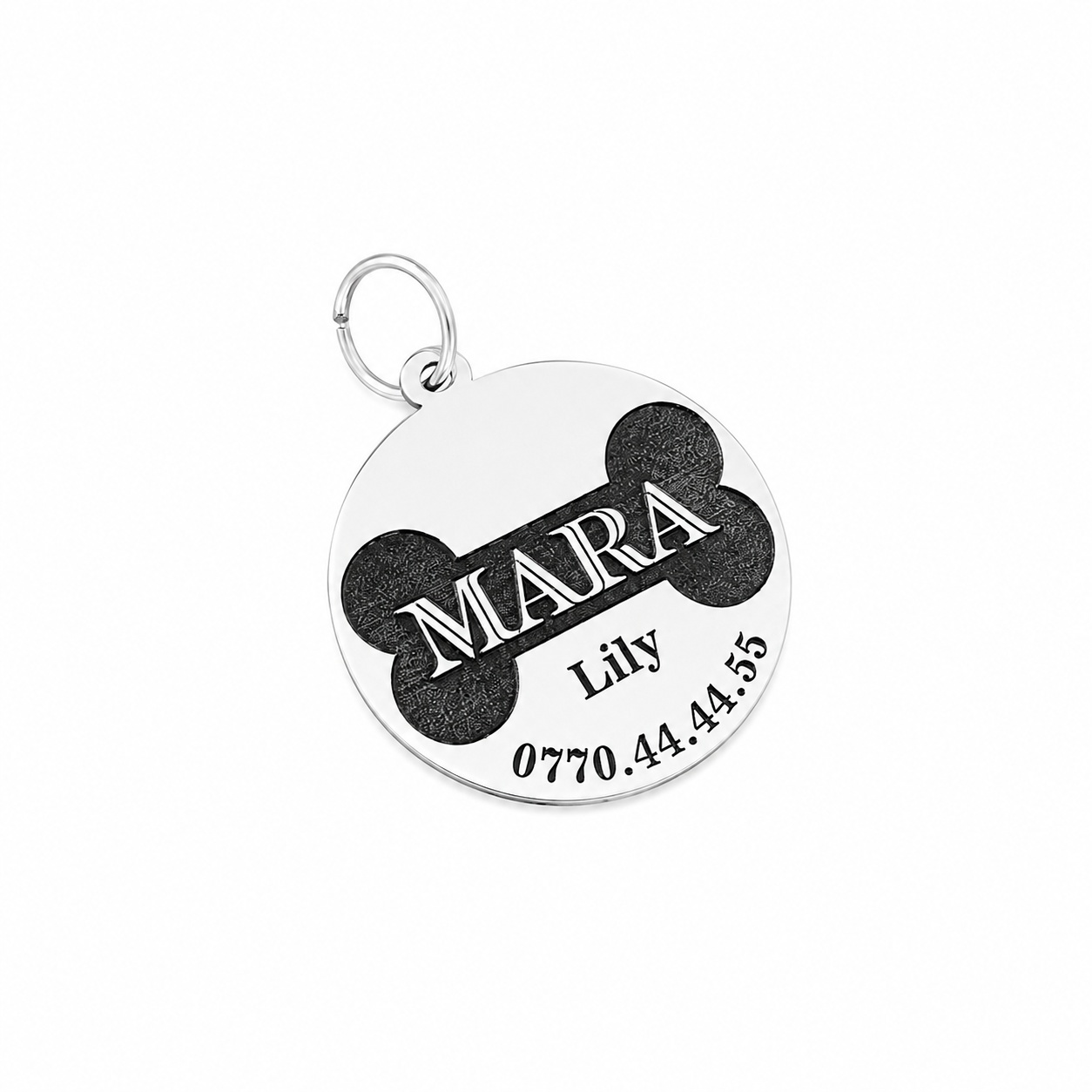 Banut personalizat din Argint 925 - 18mm - pentru zgarda caine de talie mica