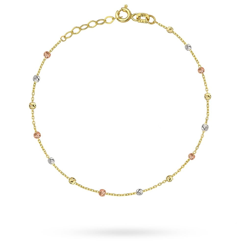 Brățară Elegantă Din Aur 14K Cu Bile În Trei Culori (Greutate: 0.86)