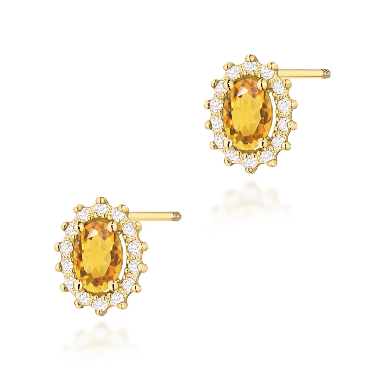 Cercei Aur 14K cu Citrin 0.60 ct si Diamante Naturale 0.24 ct Filet cu Protectie (Varianta: Galben)