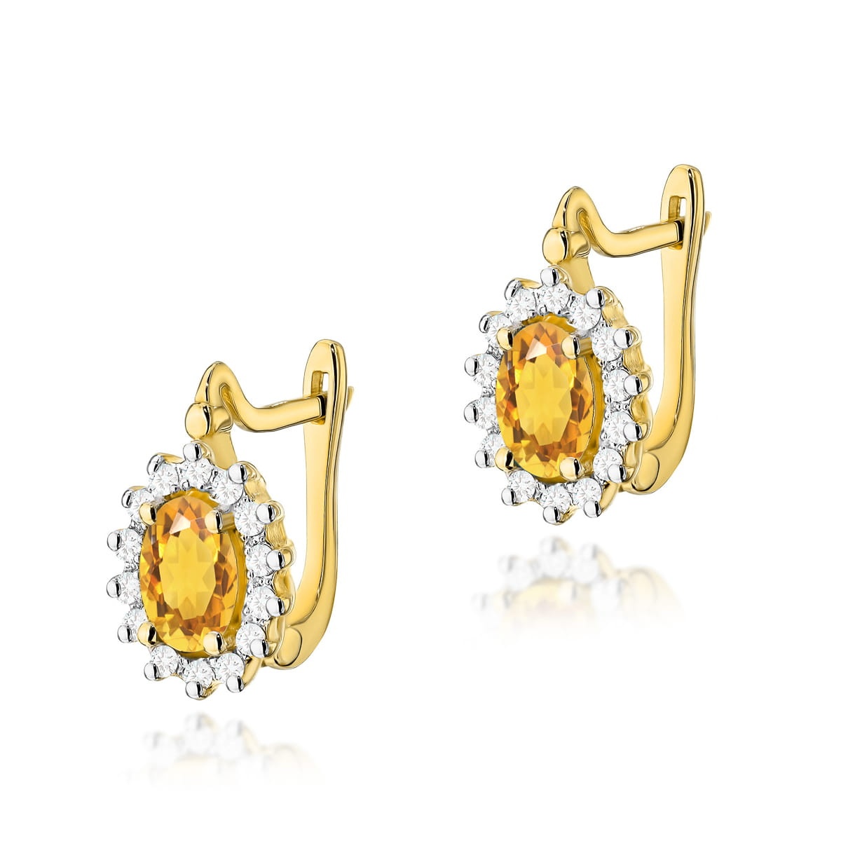 Cercei Aur 14K cu Citrin 0.60 ct si Diamante Naturale 0.24 ct (Varianta: Galben)