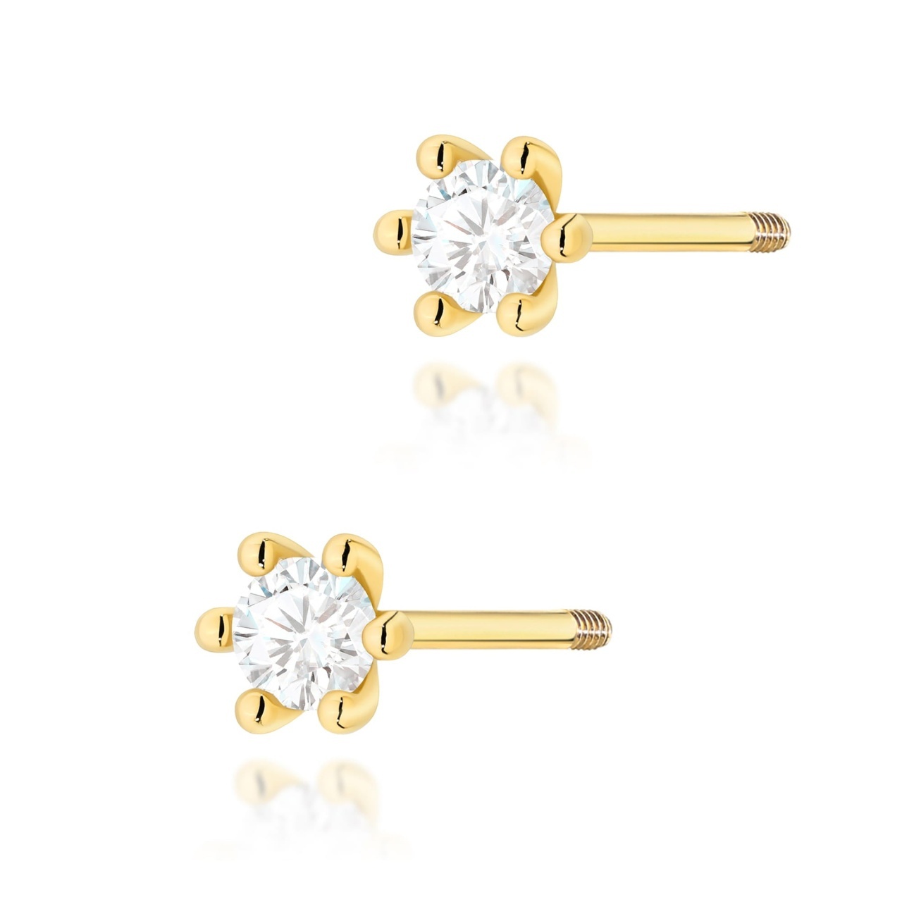 Cercei Aur 14K cu Diamant Natural 0.10 ct Filet cu Protectie (Varianta: Galben)