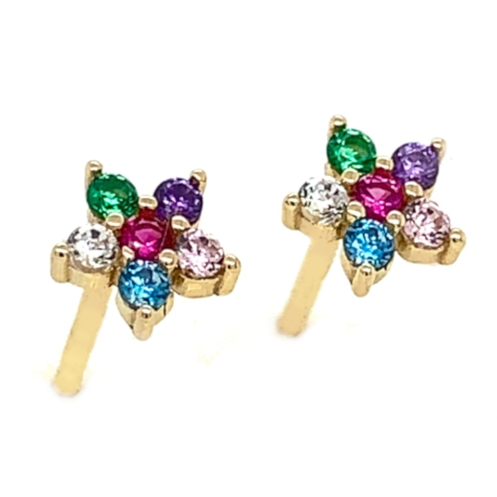 Cercei Aur 14k cu Floare si Zirconii Multicolore (Greutate: 0.71)