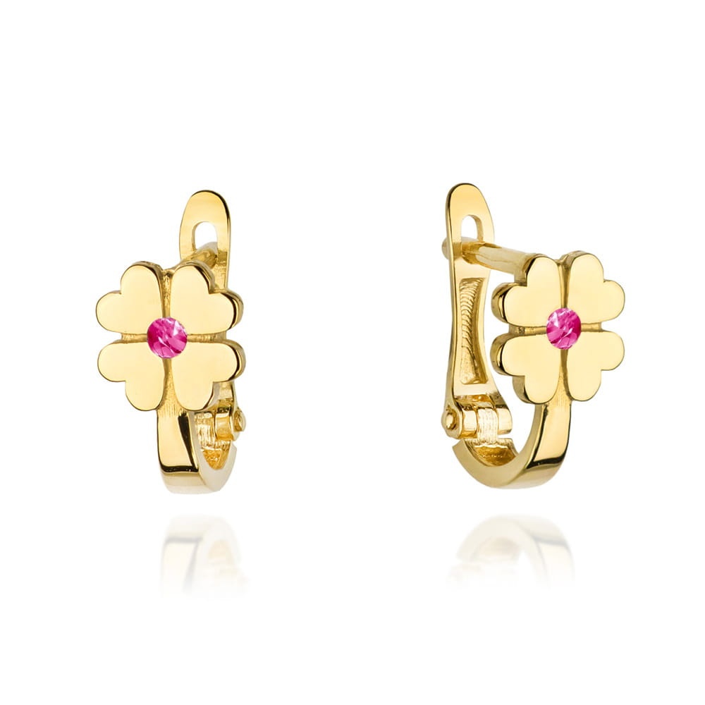 Cercei Aur 14k cu Floare si Zirconii Roz (Greutate: 1.10)