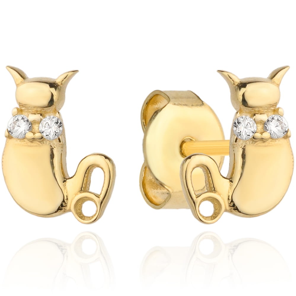 Cercei Aur 14k cu Pisicuta si Zirconii Albe (Greutate: 0.73)