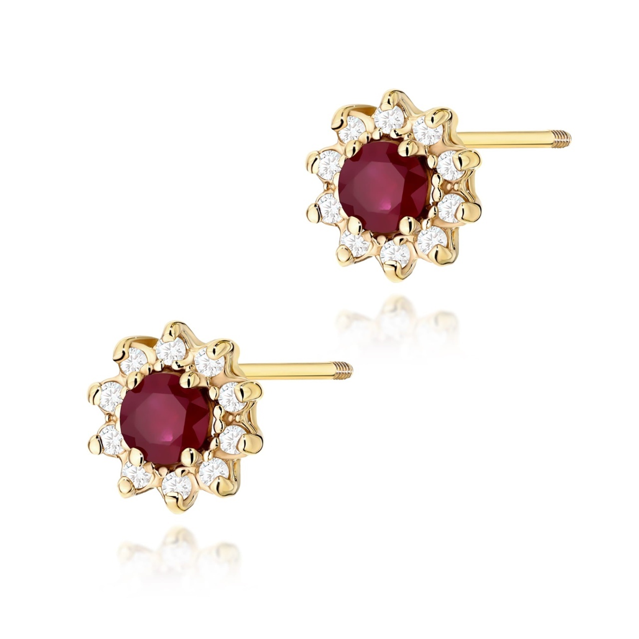 Cercei Aur 14K cu Rubin 0.15 ct si Diamante Naturale 0.17 ct Filet cu Protectie (Varianta: Galben)