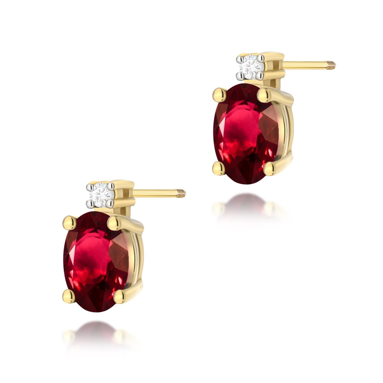 Cercei Aur 14K cu Rubin 0.60 ct si Diamante Naturale 0.03 ct Filet cu Protectie (Varianta: Galben)