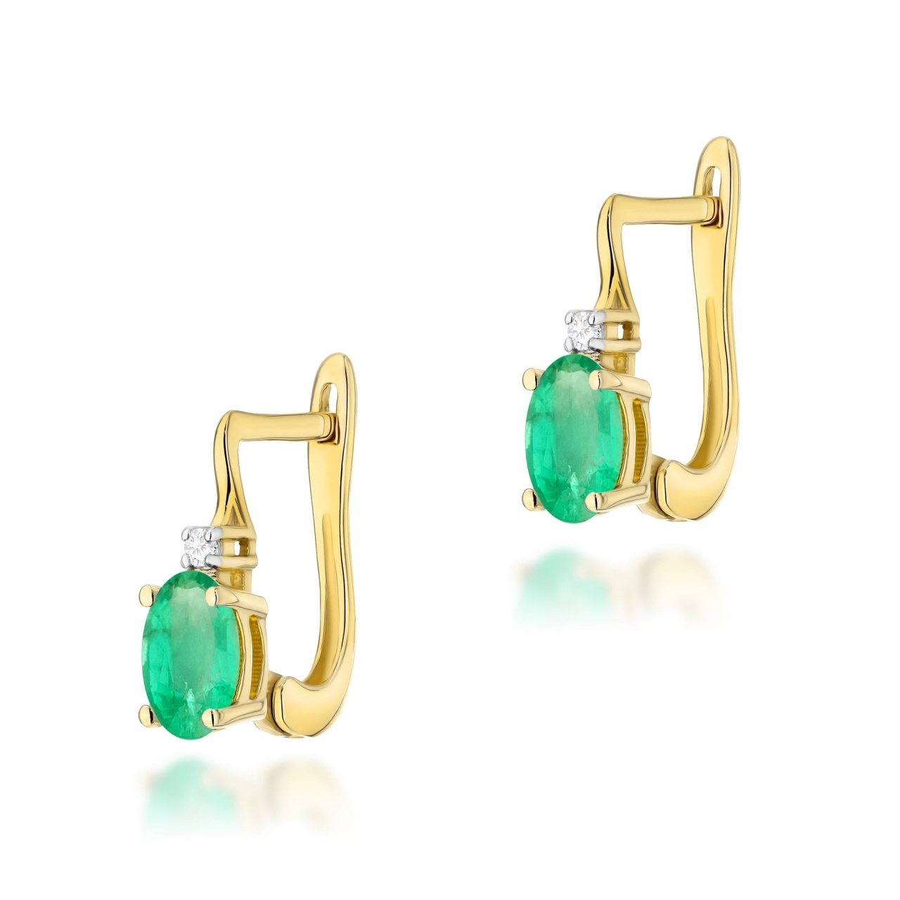 Cercei Aur 14K cu Smarald 0.40 ct si Diamante Naturale 0.03 ct (Varianta: Galben)