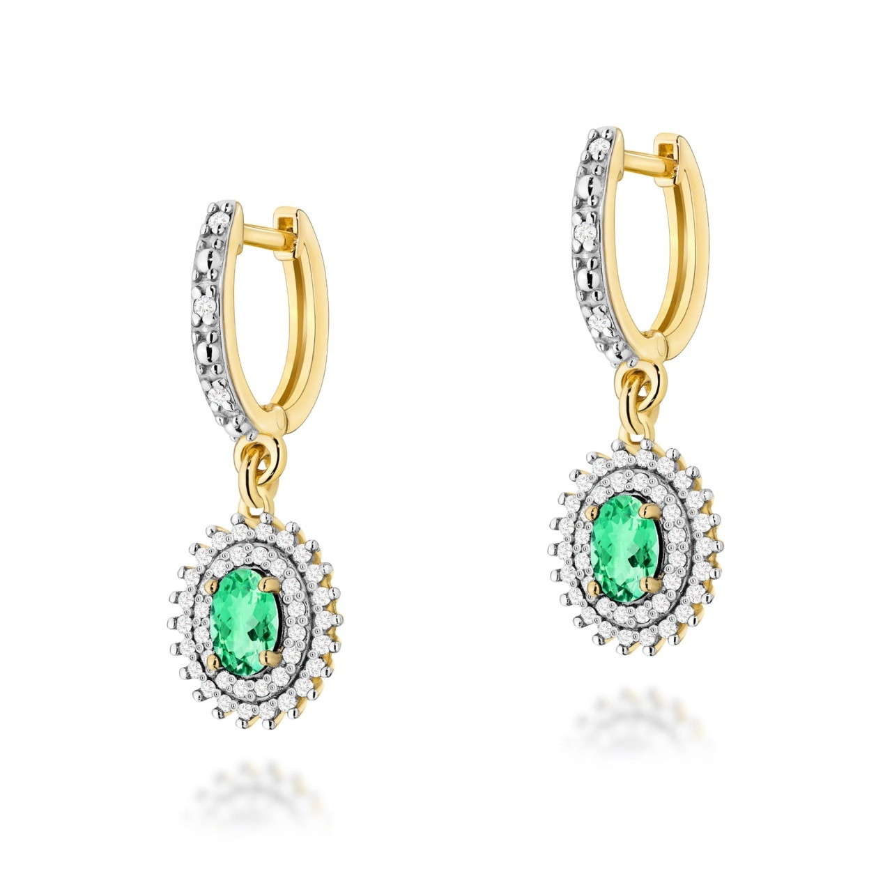 Cercei Aur 14K cu Smarald 0.40 ct si Diamante Naturale 0.44 ct (Varianta: Galben)
