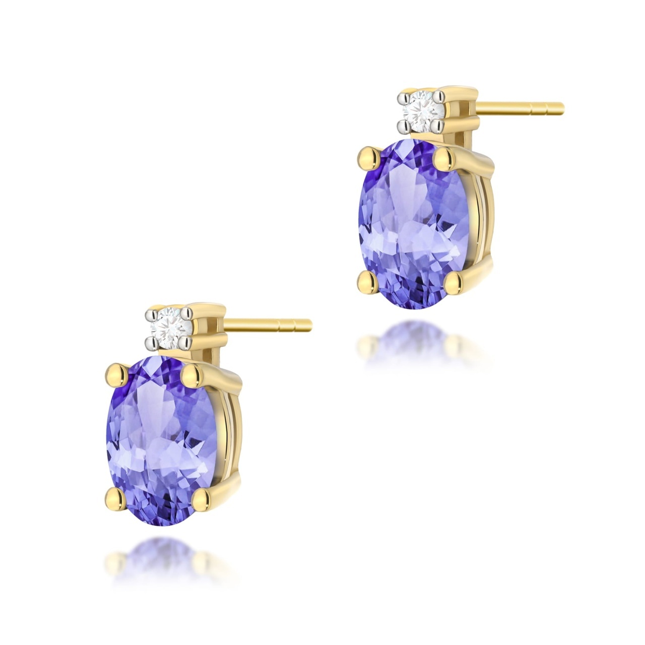 Cercei Aur 14K cu Tanzanit 0.40 ct si Diamante Naturale 0.03 ct (Varianta: Galben)