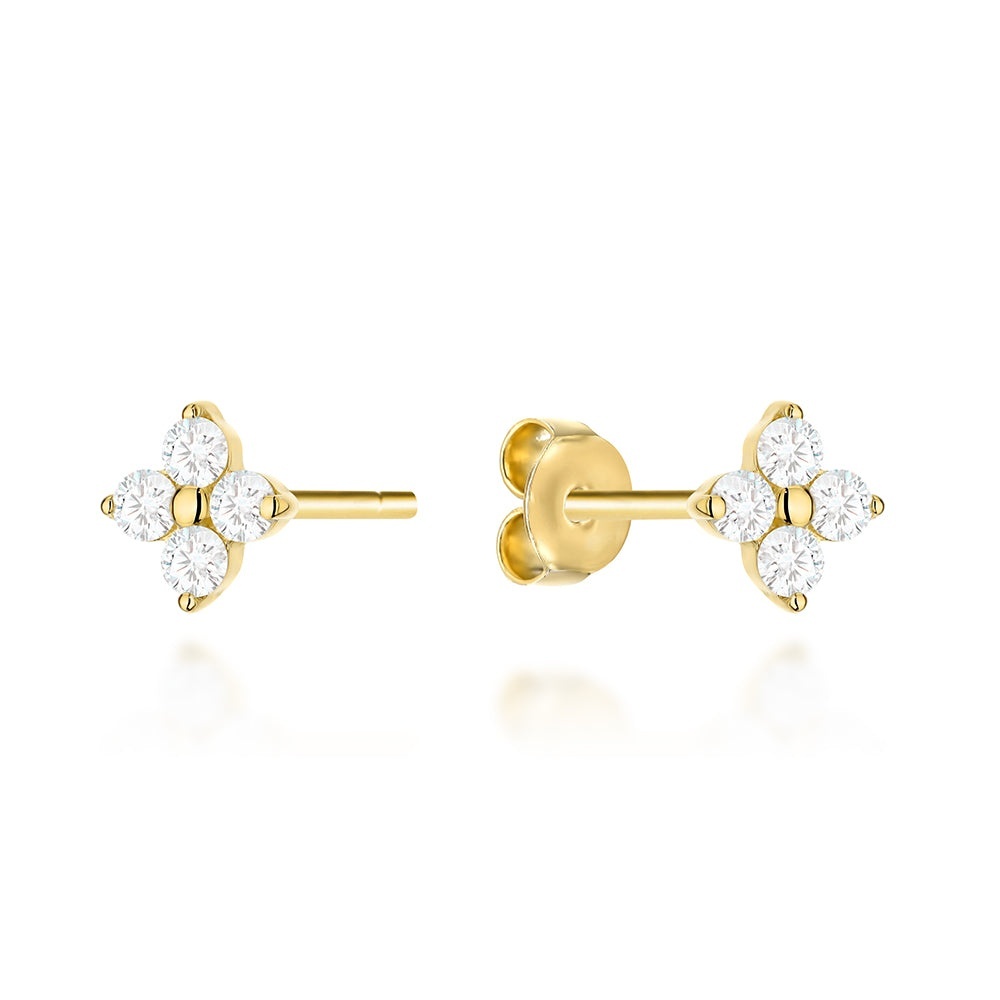 Cercei Aur 14K Floare cu Zirconii Albe (Greutate: 0.92)