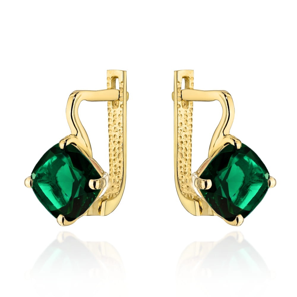 Cercei Aur 14K Piatră Verde de Cuarț - Design Pătrat (Greutate: 3.63)