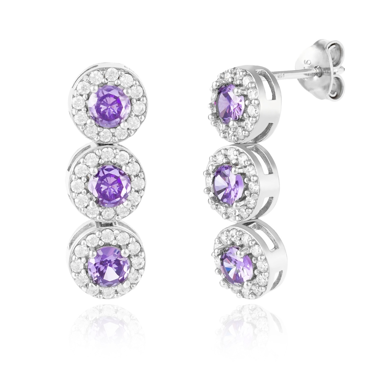 Cercei din argint 925 cu cristale Angel Collection - Purple Edition