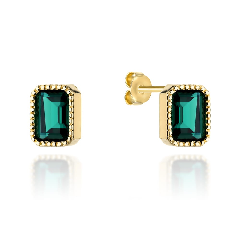 Cercei Dreptunghi cu Cuart Verde- Aur 14k (Greutate: 1.99)
