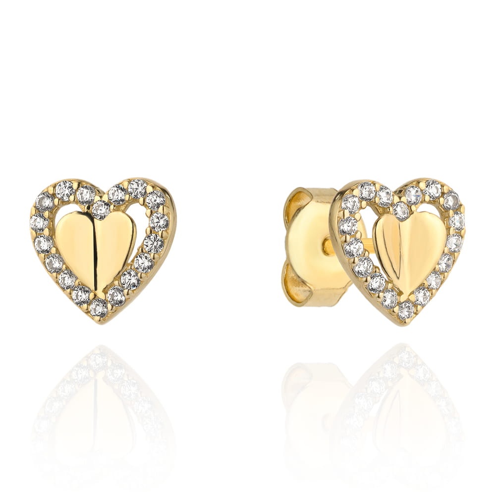 Cercei inimioare din Aur 14k cu Zirconi (Greutate: 0.99)