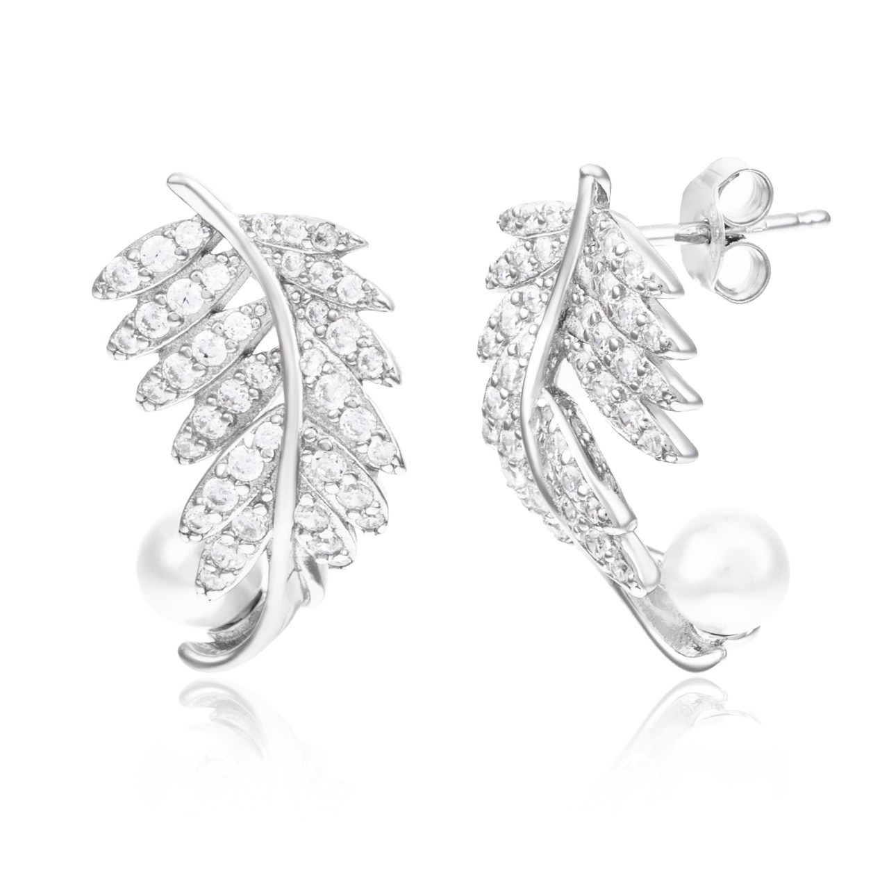 Cercei Leaf din argint 925 si perla de sticla 4.40g