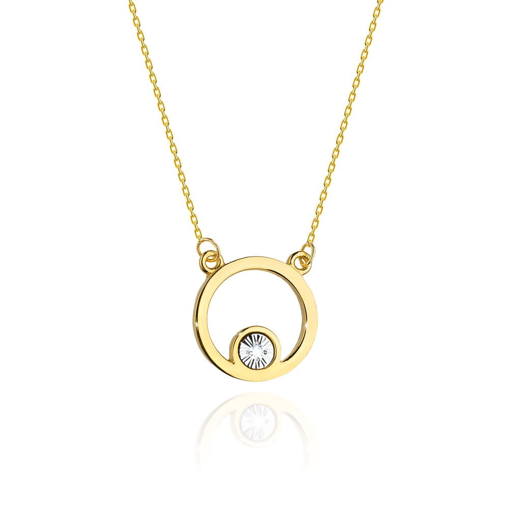 Colier Aur 14K cu Diamant Natural 0.01 ct (Varianta: Galben)
