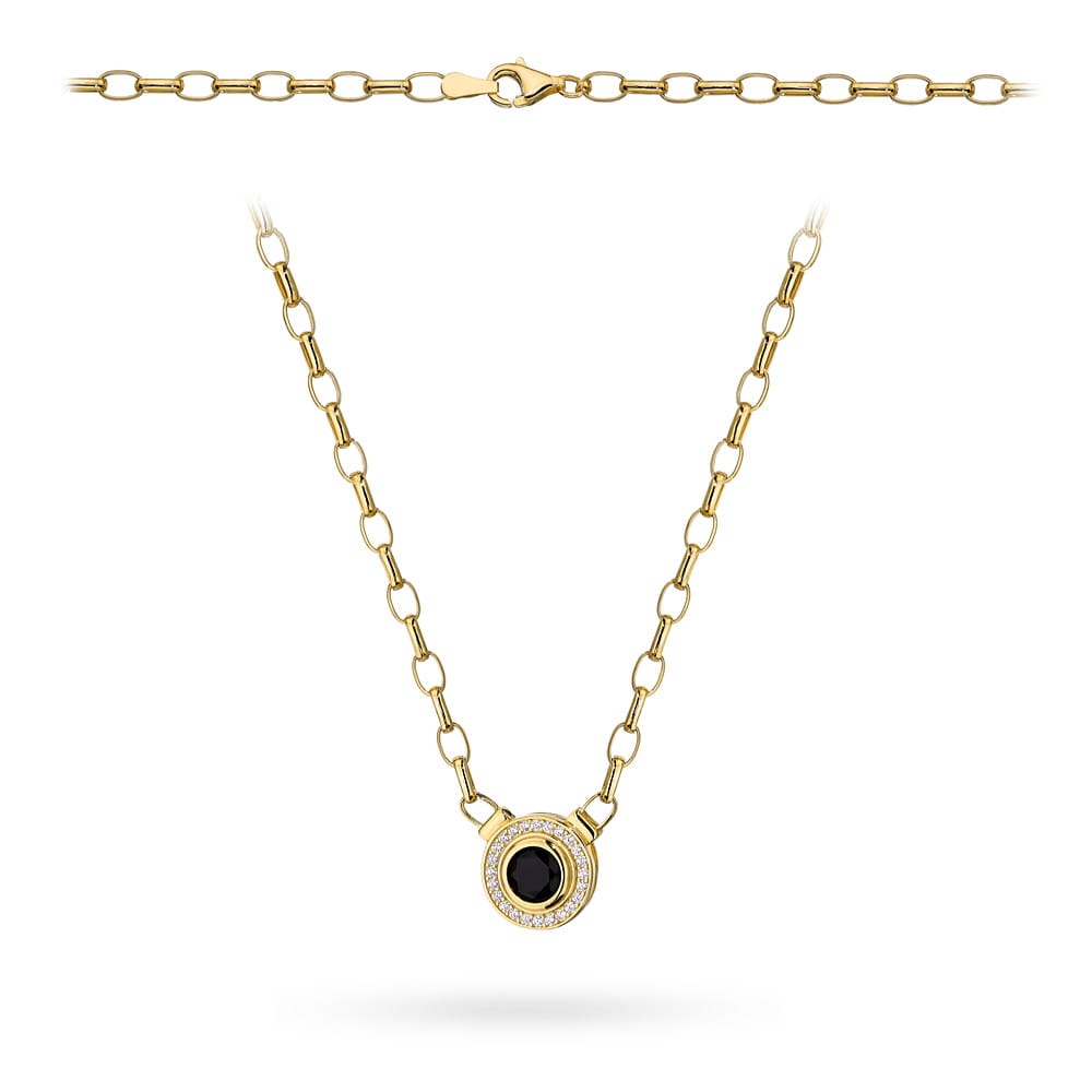 Colier cu zale de aur 14k cu o piatră neagră într-un cadru de zirconiu cubic (Greutate: 6.06)