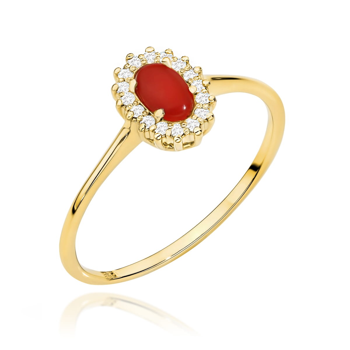 Inel Aur 14K cu Coral 0.20 ct si Diamante Naturale 0.08 ct (Varianta: Galben)