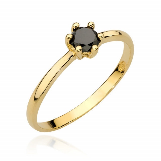 Inel Aur 14K cu Diamant Natural Negru 0.30 ct (Varianta: Galben)