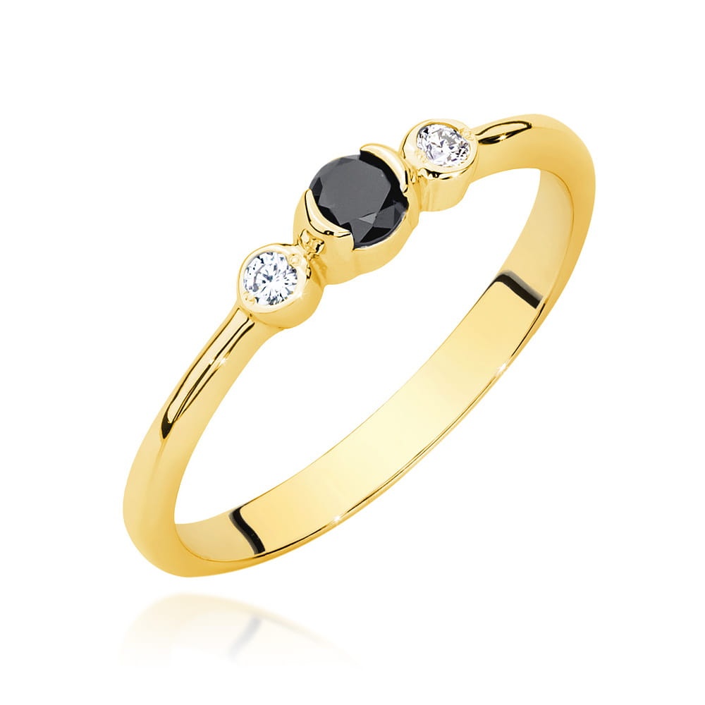 Inel Aur 14K cu Diamante Naturale Albe si Negre 0.18 ct (Varianta: Galben)