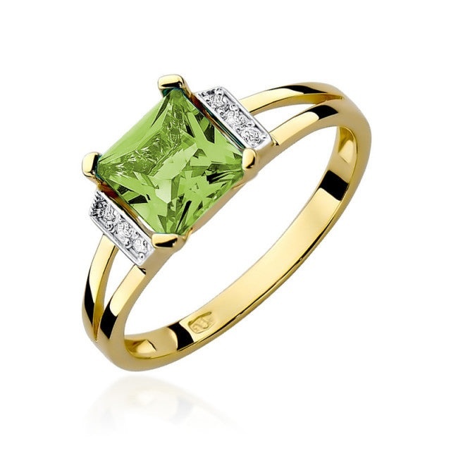 Inel Aur 14K cu Peridot 1.10 ct si Diamante Naturale 0.03 ct (Varianta: Galben)