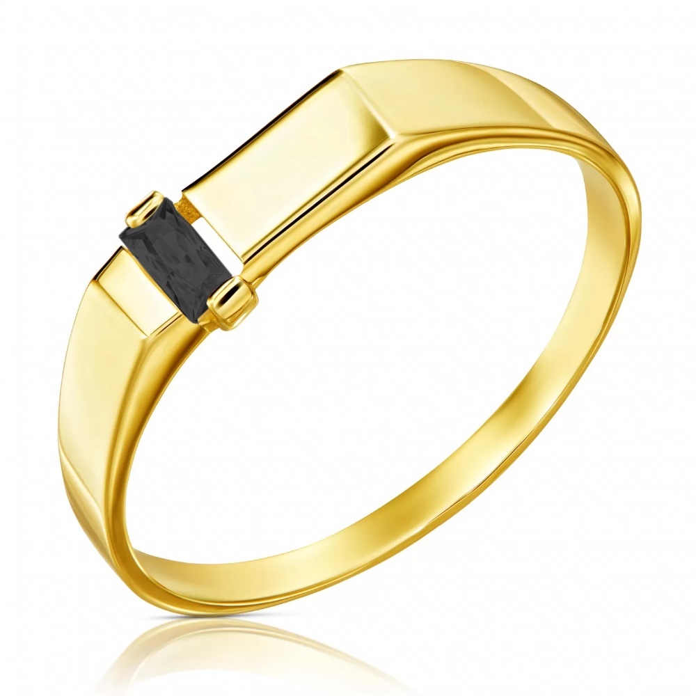Inel Aur 14k cu Placuta si Cristal Negru (Greutate: 1.23, Măsură: 12)