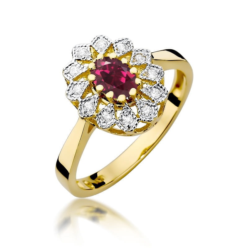Inel Aur 14K cu Rhodolite 0.50 ct si Diamante Naturale 0.10 ct (Varianta: Galben)