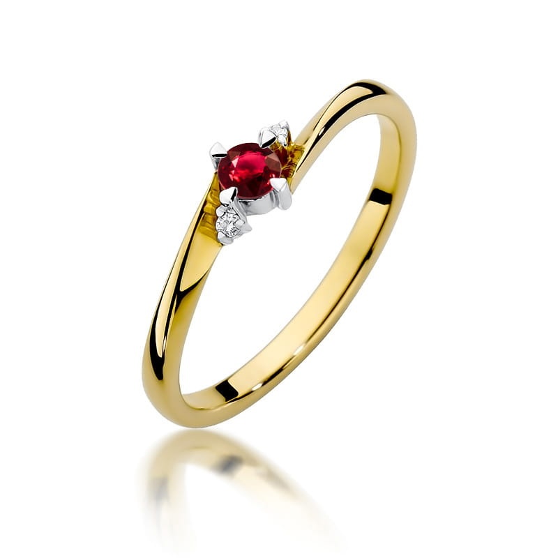 Inel Aur 14K cu Rubin 0.15 ct si Diamante Naturale 0.02 ct (Varianta: Galben)