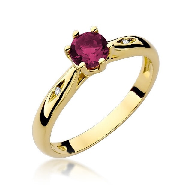 Inel Aur 14K cu Rubin 0.60 ct si Diamante Naturale 0.01 ct (Varianta: Galben)
