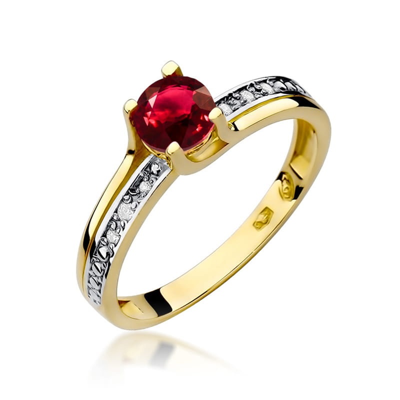 Inel Aur 14K cu Rubin 0.60 ct si Diamante Naturale 0.03 ct (Varianta: Galben)