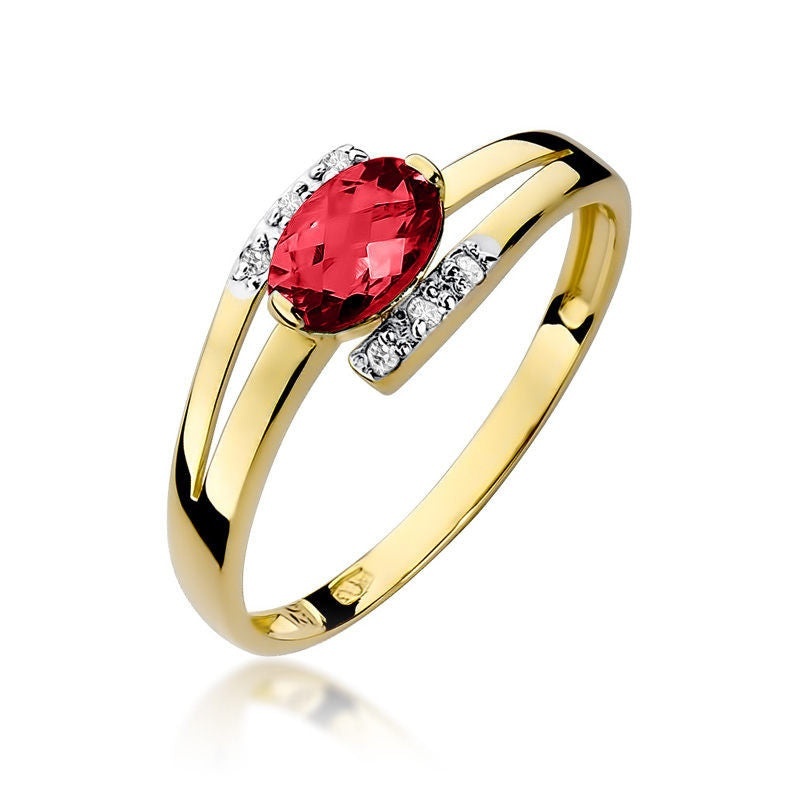Inel Aur 14K cu Rubin 0.60 ct si Diamante Naturale 0.05 ct (Varianta: Galben)