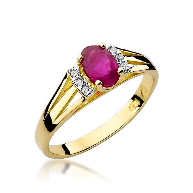 Inel Aur 14K cu Rubin 0.60 ct si Diamante Naturale 0.05 ct (Varianta: Galben)