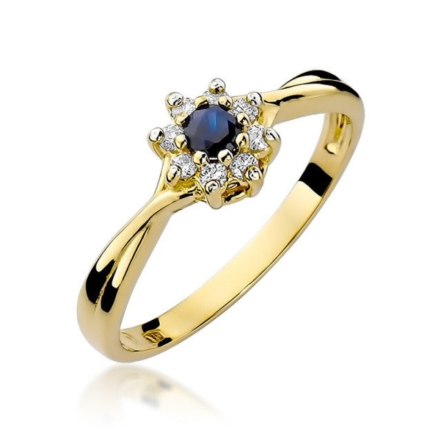 Inel Aur 14K cu Safir 0.15 ct si Diamante Naturale 0.12 ct (Varianta: Galben)