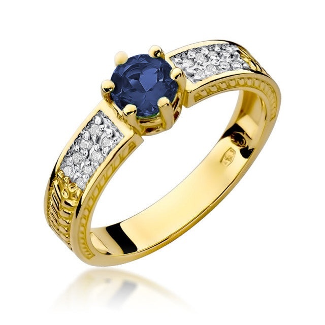 Inel Aur 14K cu Safir 0.50 ct si Diamante Naturale 0.08 ct (Varianta: Galben)