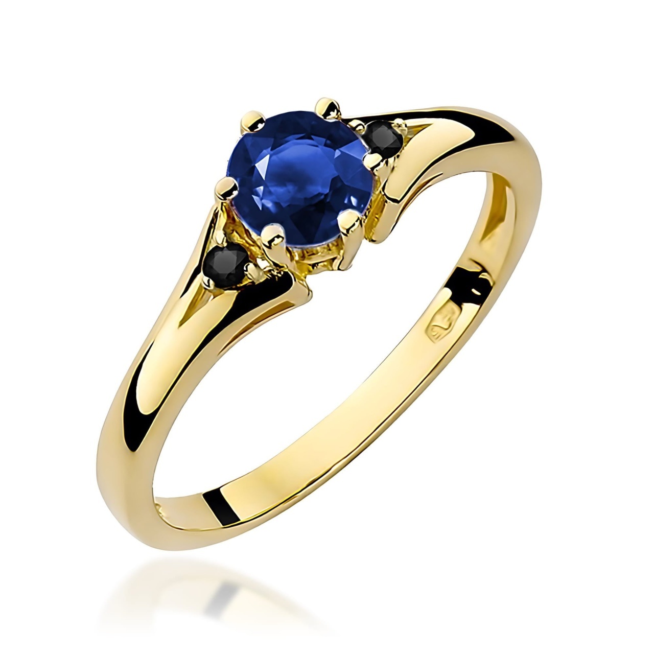 Inel Aur 14K cu Safir 0.50 ct si Diamante Naturale Negre 0.03 ct (Varianta: Galben)
