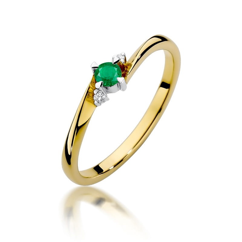 Inel Aur 14K cu Smarald 0.15 ct si Diamante Naturale 0.03 ct (Varianta: Galben)