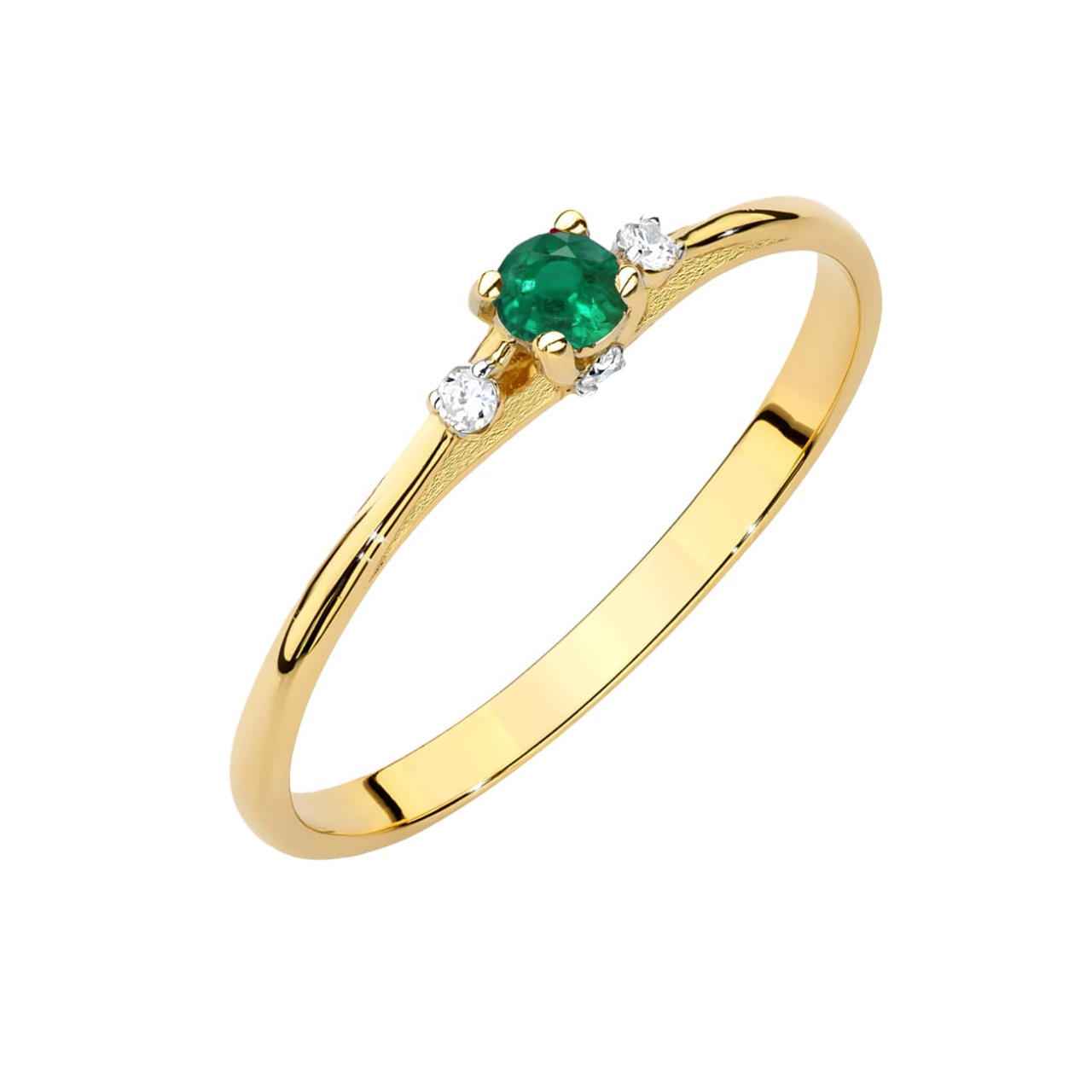 Inel Aur 14K cu Smarald 0.15 ct si Diamante Naturale 0.05 ct (Varianta: Galben)