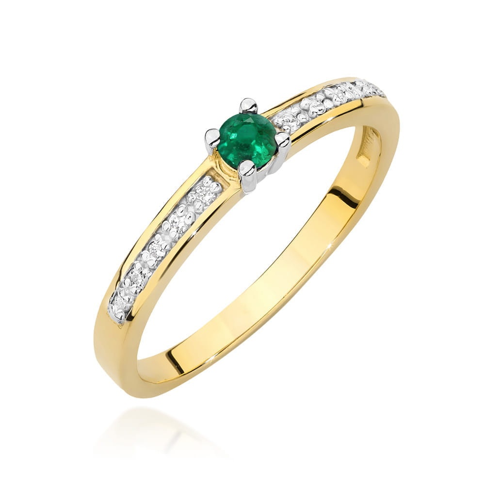 Inel Aur 14K cu Smarald 0.15 ct si Diamante Naturale 0.05 ct (Varianta: Galben)