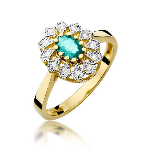 Inel Aur 14K cu Smarald 0.40 ct si Diamante Naturale 0.10 ct (Varianta: Galben)