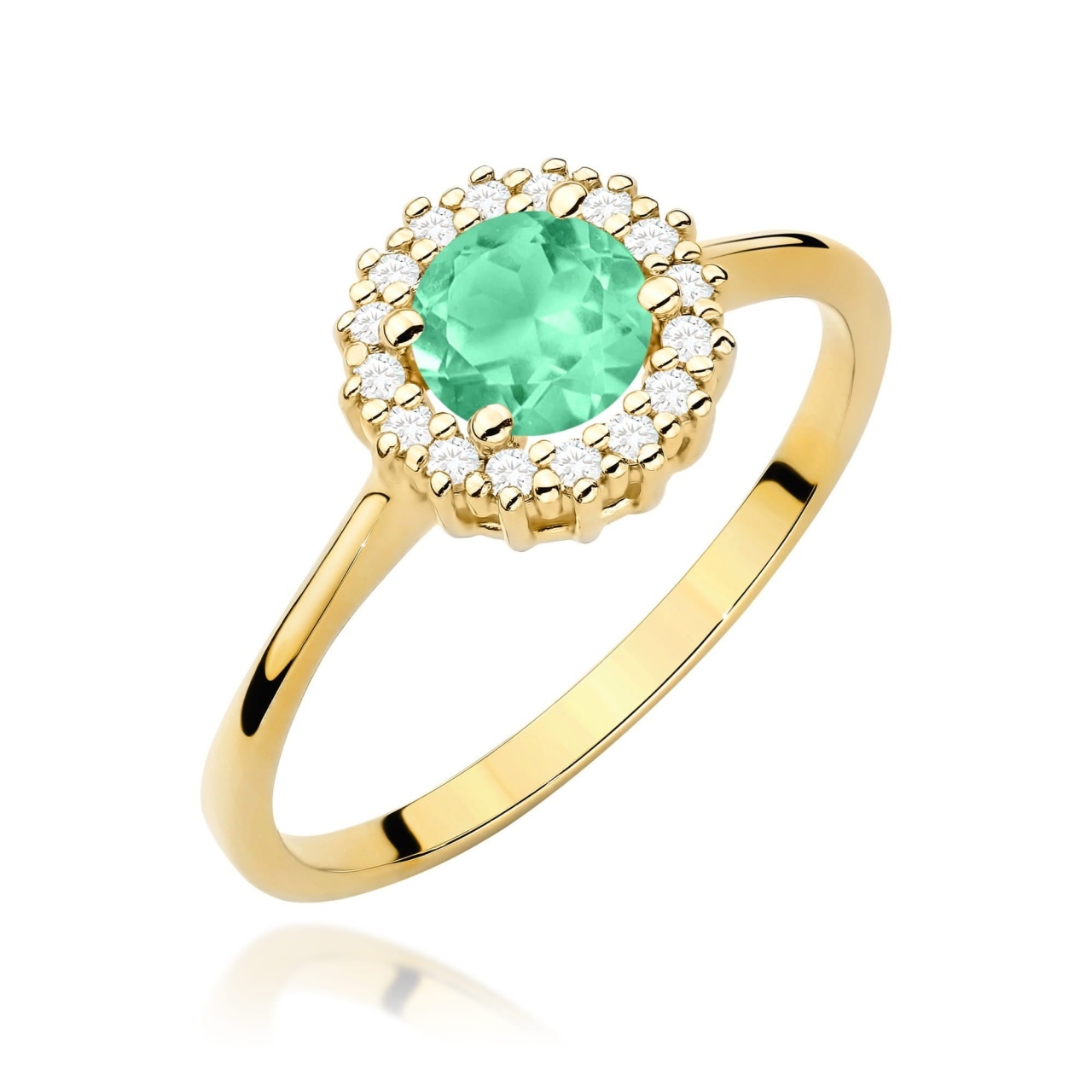 Inel Aur 14K cu Smarald 0.50 ct si Diamante Naturale 0.14 ct (Varianta: Galben)