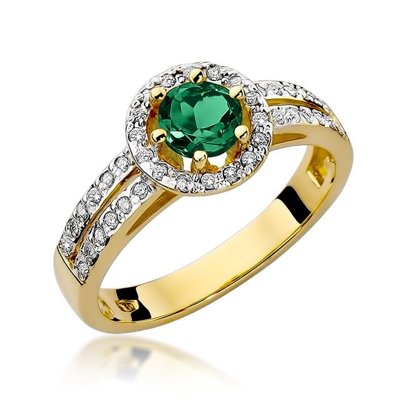 Inel Aur 14K cu Smarald 0.50 ct si Diamante Naturale 0.20 ct (Varianta: Galben)