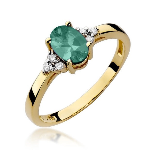 Inel Aur 14K cu Smarald 0.80 ct si Diamante Naturale 0.05 ct (Varianta: Galben)