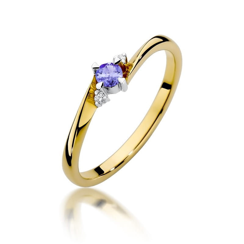 Inel Aur 14K cu Tanzanit 0.15 ct si Diamante Naturale 0.02 ct (Varianta: Galben)