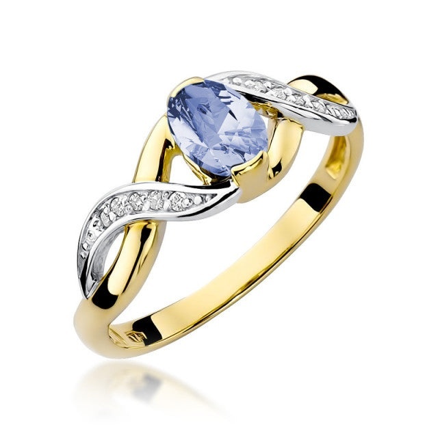 Inel Aur 14K cu Tanzanit 0.40 ct si Diamante Naturale 0.05 ct (Varianta: Galben)
