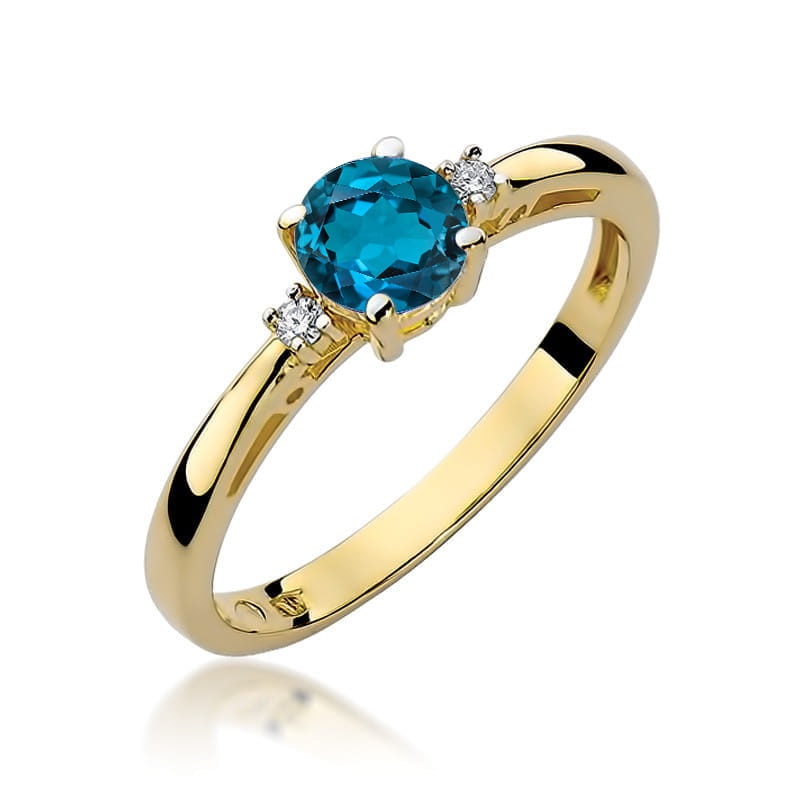 Inel Aur 14K cu Topaz London Blue 0.50 ct si Diamante Naturale 0.03 ct (Varianta: Galben)