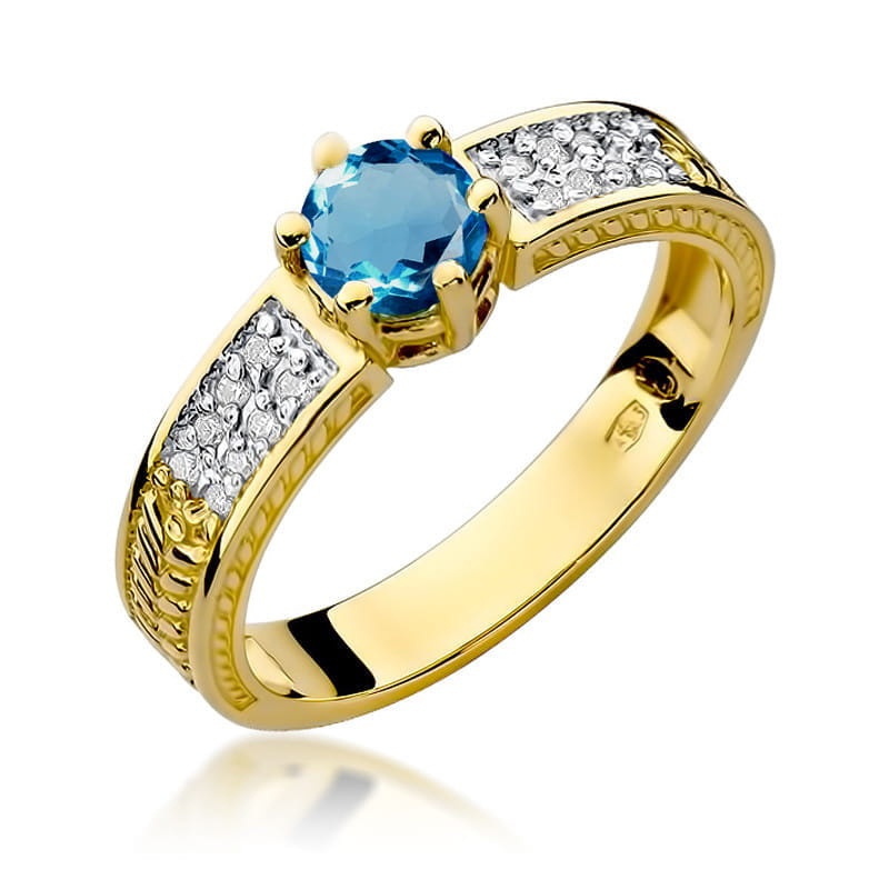 Inel Aur 14K cu Topaz London Blue 0.50 ct si Diamante Naturale 0.08 ct (Varianta: Galben)